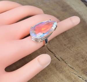 Anillo de cuarzo místico Mercury, Plata de Ley 925, piedra preciosa de pera grande, joyería hecha a mano, regalo de cumpleaños para ella - Product Image 2