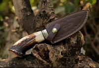 Couteau de chasse à lame fixe en acier Damas fait main OEM DIY |   Couteau de survie pour le camping en plein air RB Knives avec manche en corne de cerf, garantie 3 ans