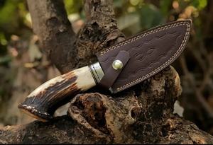 Cuchillo de Caza de Hoja Fija de Acero de Damasco Hecho a Mano Personalizado |   Cuchillo de Supervivencia para Campamento al Aire Libre con Mango de Asta, Venta al Por Mayor OEM - Product Image 4