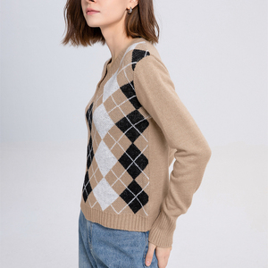 Femmes Premium qualité Argyle pull haut respirant chaud manches longues motif solide dernier automne hiver grande taille chandails - Product Image 3