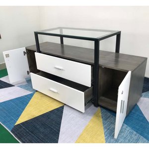 Modern Contemporary Rubber Wood TV Stand with Glass Top KTV68052 for Living Room or Farmhouse TV <b>Table</b> or <b>Console</b> - Product Image 4