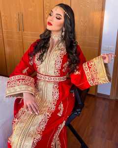 Nouveauté 2025 2026 velours rouge broderie or perles très élégantes fonctionne fil de soie cristal travail Daka travail - Product Image 1