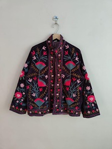 Veste en velours brodée de style chinois, col mandarin, manches longues, motif floral, vêtements d'automne, vêtements décontractés pour adultes - Product Image 1