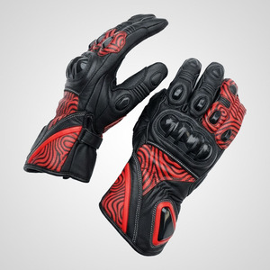 Gants de moto de course rouge et noir |   Gants de course longs en cuir avec logo personnalisé. - Product Image 2