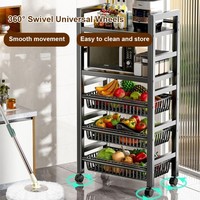 Chariot de rangement à 3 niveaux sur roulettes, étagère de cuisine en métal avec panier réglable, chariot utilitaire mobile
