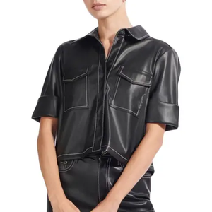 Hot Selling Custom High Quality <b>Leather</b> <b>Shirt</b> Loose Fit Long Sleeve Turn Down Collar Streetwear <b>Leather</b> <b>Shirt</b> for Men's - Product Image 4