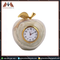 Jam Dinding 2027 Bentuk Apel dari Onyx Putih, Ramah Lingkungan, dengan Batang Berlapis Emas, Dekorasi Rumah, Jam Quartz, Tema Buah, Patung