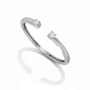 แหวนทอง 14K ประดับเพชรแท้ 2 เม็ด ทรงกลมเจียระไนแบบบริลเลียนท์ ดีไซน์เปิดสำหรับผู้หญิง |   ชุบทอง 0.03 กะรัต - Product Image 1