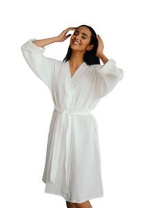 เสื้อคลุมผ้าฝ้าย100% สีพื้นสำหรับผู้หญิงเสื้อคลุมผ้าตาข่ายน้ำหนักเบาชุดคลุมชายหาดตัวสั้นเนื้อนุ่มฤดูร้อนเสื้อคลุมอาบน้ำสีขาวน้ำนมสำหรับผู้หญิง - Product Image 2