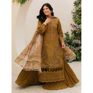 Ensemble 3 pièces MAHNUR : Chemise brodée Laserwork, Dupatta imprimé en mousseline et Pantalon pour Printemps/Été - BIC-4706 - Product Image 2