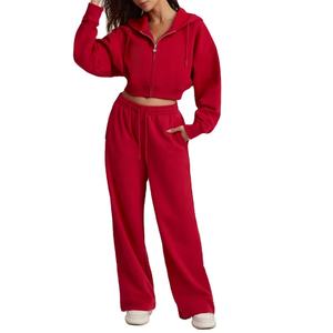 Ensemble de survêtement de luxe en coton 100% respirant, pantalon large et sweat à capuche zippé, vente en gros, marque de luxe, vêtements de sport - Product Image 1