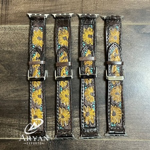 2025 vente en gros nouveauté usiné en cuir véritable fleur Design bracelet de montre pour hommes et femmes bracelets de montre de luxe avec fermoir en métal - Product Image 1