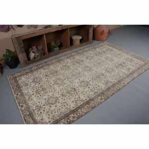 Classique Beige Marron 4.6X8.4 ft Vintage Turc Tapis Faux Lapin Fourrure avec Latex Support Patchwork Motif pour Couloir Chambre - Product Image 5