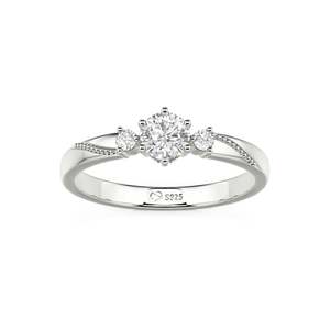 Anillo de Promesa Geométrico de Tres Piedras para Hombre, Corte Redondo Milgrain, Plata de Ley con Baño de Rodio - Product Image 3