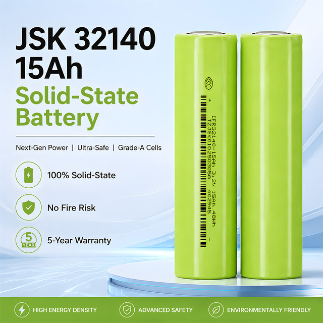 JSK 32140 Solid State LiFePO4 Battery Cell 3.2V 15Ah 3C Grade A Cylindrical Rechargeable Cell For Energy Storage