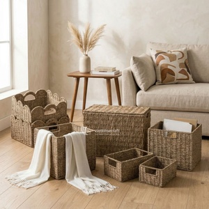 Natural Seagrass Woven <b>Basket</b>, Rustic Nodular Weave <b>Storage</b> <b>Baskets</b> Space Saving Nesting for Home Organization - Product Image 4