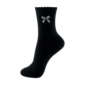Chaussettes en coton tricoté respirantes pour femmes - Motif imprimé d'icônes mignonnes, design de ruban en nœud, chaussettes quotidiennes coréennes - Icône B - Product Image 3
