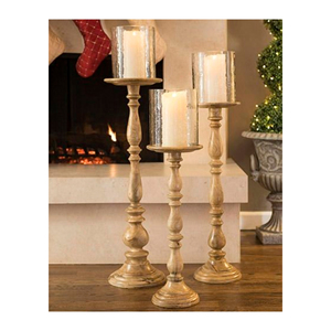 Juego de portavelas de madera, Juego de 3 portavelas de madera rústica mesa de casa blanca de la mejor calidad para, soporte de vela corto decorativo a bajo precio - Product Image 5