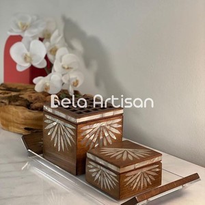 Ensemble brûleur d'encens moderne Mubkhar, couleur marron, pour pots et accessoires, en bois de séquoia naturel écologique, nacre aromatique - Product Image 2