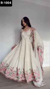 Ropa tradicional india, material de seda Chinon con hilo con Secuencia con Mukesh Work, vestidos Anarkali para función de boda, ropa - Product Image 4