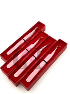 Pinzas de extensión de pestañas de mejor volumen de alta calidad 45 y 90 grados Pro diseño de corazón recto herramienta de belleza de recubrimiento en polvo rosa - Product Image 6