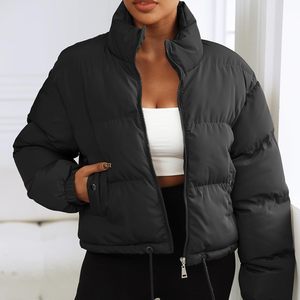 Veste matelassée décontractée pour femmes tricotée respirante rembourrée coupe ample épaissir léger coton col montant conception unie - Product Image 4