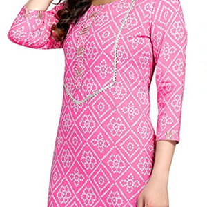 ปากีสถาน Kurtis ยาวและตรงสำหรับผู้หญิงสีชมพูพิมพ์ผู้หญิง Kurtis - Product Image 5