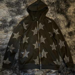 Hip Hop Shine Star Rhinestone Zip up Hoodie Vintage 2000S Sudadera de gran tamaño Sudaderas con capucha Chaquetas casuales Y2k Ropa de mujer 2025 - Product Image 1