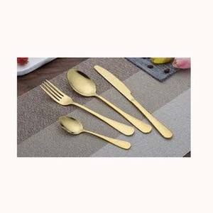 Poignée en forme martelée, ensemble de couverts plaqués or en acier inoxydable, ensembles de couverts - Product Image 1