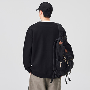 Sweat-shirt à col rond pour homme, manches longues, ample, avec poche plaquée, t-shirt pour le printemps et l'automne, tout-aller - Product Image 3