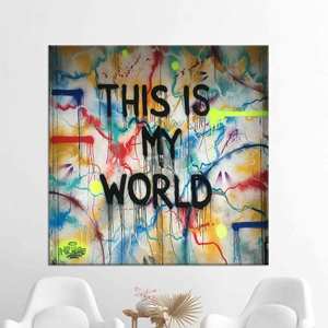 Art sur toile imprimé élégant : affiche « C'est mon monde », toile enveloppée - Product Image 1