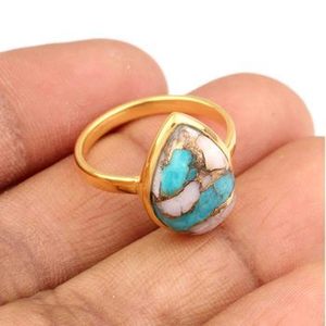 แหวนเงินสเตอร์ลิงชุบทอง18K ตัวเรือนทองแดงโอปอลสีชมพู10X14มม. แหวนสีเทอร์ควอยส์สไตล์วินเทจใช้ได้ทั้งชายและหญิงสำหรับงานแต่งงานของเธอ - Product Image 2