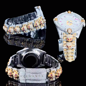 Elegante reloj indio con moissanita y diamantes, elegante esfera analógica de cuarzo dorado, ropa de oficina de lujo con movimiento de moda - Product Image 1