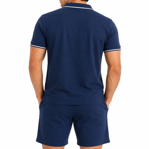 ชุดเซ็ตเสื้อโปโลแขนสั้นสีกรมท่าและกางเกงขาสั้นสำหรับผู้ชาย ยี่ห้อ INDEX APPAREL ผ้าถักเนื้อนุ่ม ระบายอากาศได้ดี สีพื้น เรียบง่าย สไตล์ลำลอง ชุด 2 ชิ้น - Product Image 2
