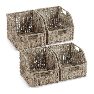Seagrass newspaper rack with two compartments wholesale magazine holder <b>file</b> storage basket & <b>box</b> - Product Image 2