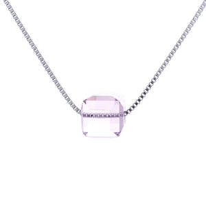 Collana con Ciondolo Cubo in Argento Sterling, Ametista Incastonata, Regalo - Product Image 1