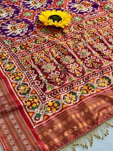 Sari en soie Bandhej pour femmes, entièrement fait à la main, original avec bordure Lagdi Pata Supar, travail à la main, tissage Zari, pallu Paithani, fabriqué en Inde - Product Image 3