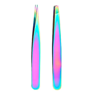Pinzas para extensión de cejas y pestañas de acero inoxidable con etiqueta privada, Clip para depilación de Color arcoíris, Punta inclinada, cuidado Personal - Product Image 1