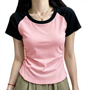 Summer American Retro Cropped <b>Raglan</b> Short Sleeve T-shirt Women Slim Hollow Out Chic Hot Girl Ins Trendy Casual Summer <b>Top</b> - Product Image 1