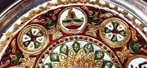 Pooja thali indien décoratif en acier inoxydable pour Holi Diwali traditionnel Meenakari paon Design Aarti thali Temple décor - Product Image 4