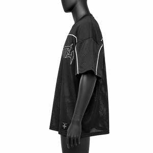 Camiseta de hombre personalizada de corte cuadrado oversize de poliéster estilo streetwear al por mayor, camiseta de malla tipo jersey, top corto para hombre - Product Image 4