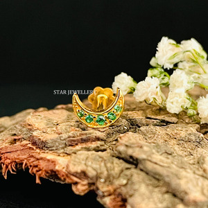 14K Or Massif Massif Naturel Émeraude Lune Helix Boucle D'oreille Fine Jewelry. - Product Image 2