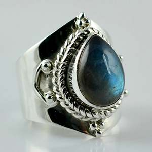 925 Sterling Silver Handmade <b>Ring</b> with Natural <b>Labradorite</b> Boho Style Pear Shape January Birthstone Jewelry Perfect Gift for Her - Product Image 5