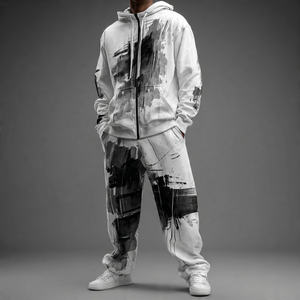 Conjunto Deportivo Informal de Invierno para Hombre, Sudadera con Capucha y Cremallera, Pantalones Holgados de Corte Recto, Estilo Informal, de Felpa Gruesa - Product Image 5