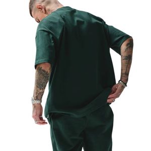 Camiseta universitaria de gran tamaño verde 300 GSM algodón de peso medio Jersey ajuste relajado Boxy hombro caído costilla cuello Vintage atletismo - Product Image 5