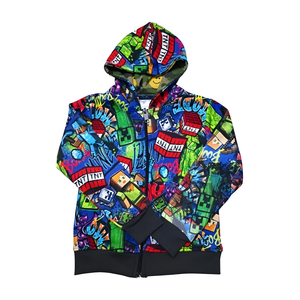 Sweat-shirt à capuche zippé pour garçon, 100 % coton, imprimé, style formel, motif dessin animé, poche, saison hiver, tissu 320 grammes, pour homme - Product Image 1