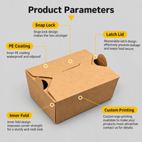 Boîtes alimentaires en papier kraft en stock direct usine, jetables, pour emballage commercial à emporter, avec lamination intérieure pour snacks
