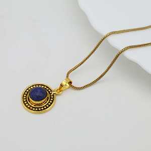 Good Quality Brass Necklace Boho Lapis Pendant Tribal Brass Jewelry Women 18k Gold Plated Geometric Ethnic Wholesale/OEM/ODM - Product Image 3