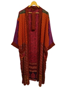 Peignoir d'été Peignoir multicolore Robe de nuit pour femme Robe longue, Kimono indien vintage en soie recyclée imprimé floral, - Product Image 4