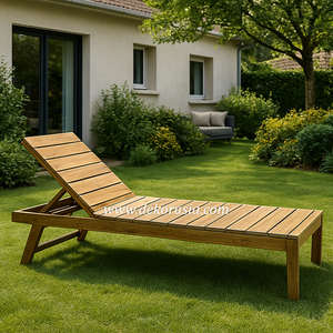 เก้าอี้อาบแดดทำจากไม้สักเนื้อแข็งพร้อมพนักพิงปรับระดับได้สำหรับสวนสระว่ายน้ำโรงแรมและเฟอร์นิเจอร์ชายหาด - Product Image 2